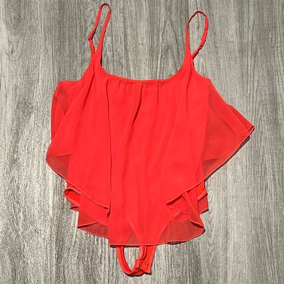 Guess flowy sheer coral orange bodysuit - Picture 2 of 12